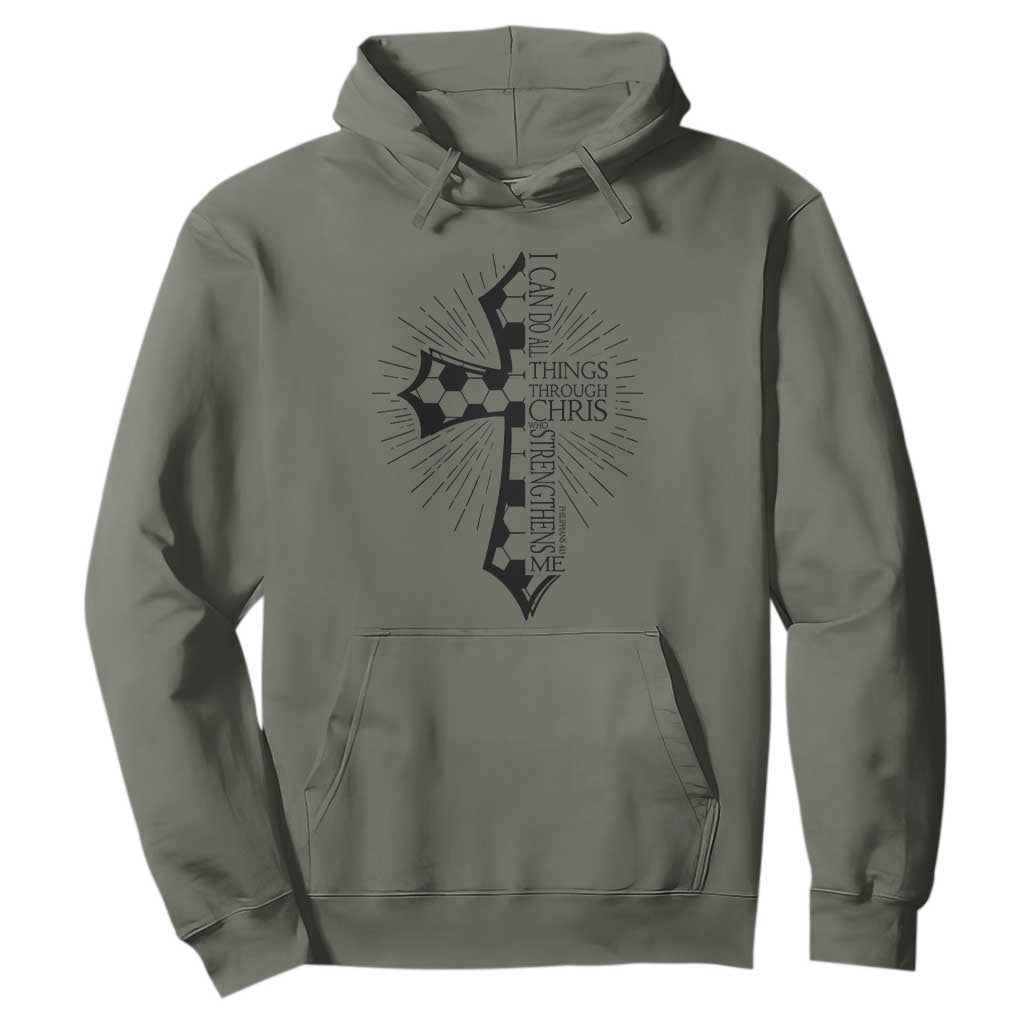 I Can Do All Things Through Christ Hoodie Christian Soccer Cross Gift TS12 Military Green Print Your Wear