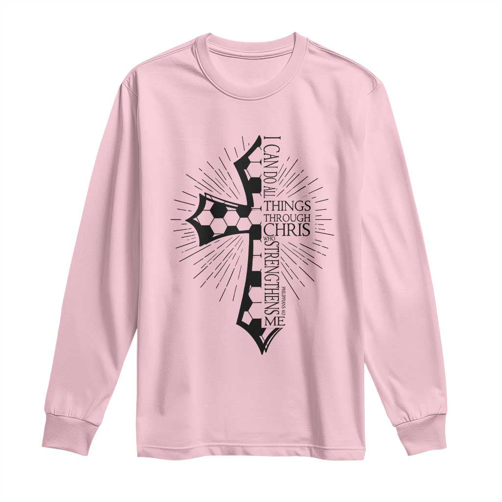 I Can Do All Things Through Christ Long Sleeve Shirt Christian Soccer Cross Gift TS12 Light Pink Print Your Wear