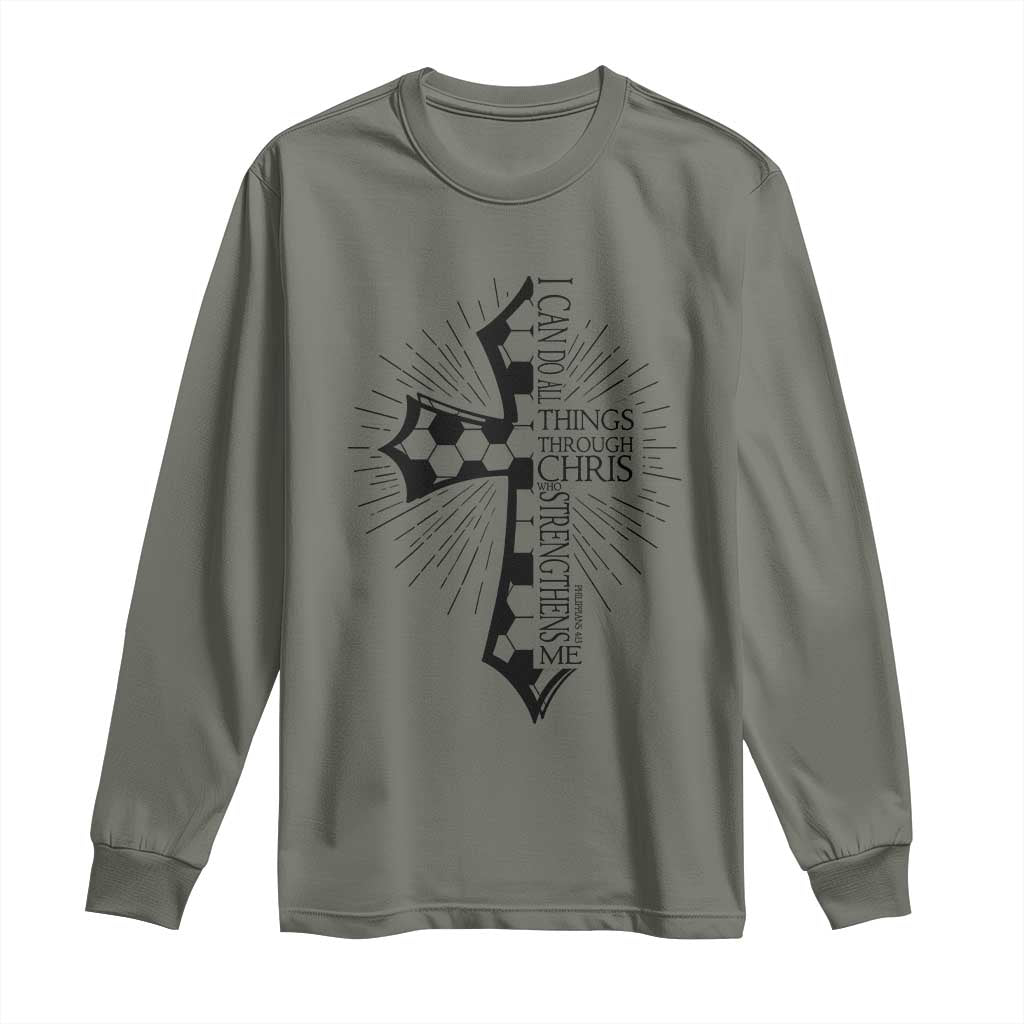 I Can Do All Things Through Christ Long Sleeve Shirt Christian Soccer Cross Gift TS12 Military Green Print Your Wear