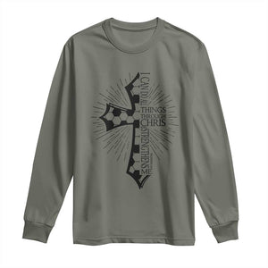 I Can Do All Things Through Christ Long Sleeve Shirt Christian Soccer Cross Gift TS12 Military Green Print Your Wear