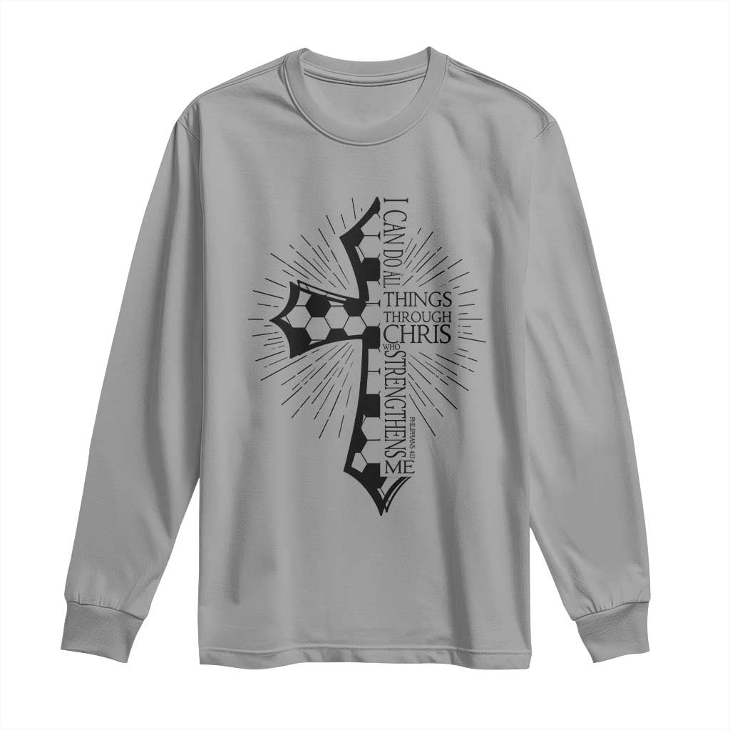 I Can Do All Things Through Christ Long Sleeve Shirt Christian Soccer Cross Gift TS12 Sport Gray Print Your Wear