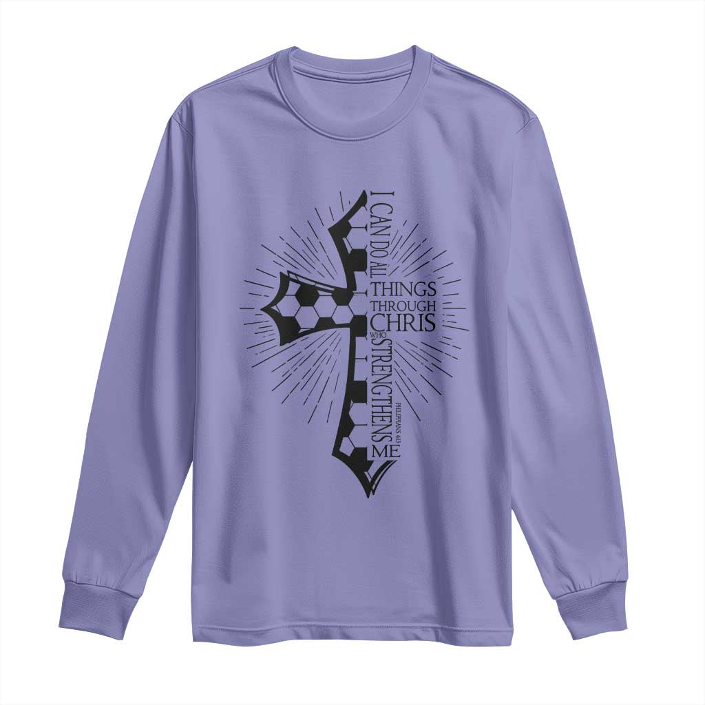 I Can Do All Things Through Christ Long Sleeve Shirt Christian Soccer Cross Gift TS12 Violet Print Your Wear
