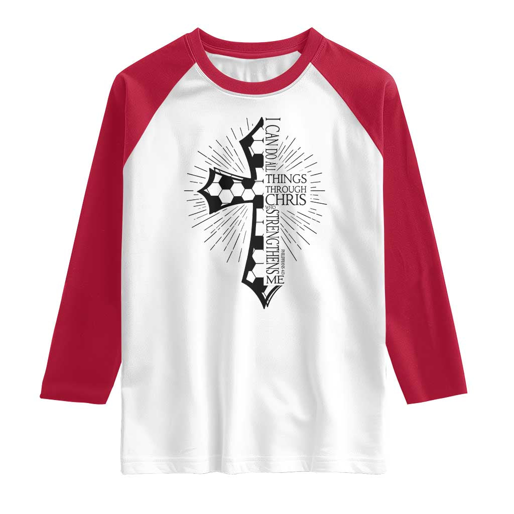 I Can Do All Things Through Christ Raglan Shirt Christian Soccer Cross Gift TS12 White Red Print Your Wear
