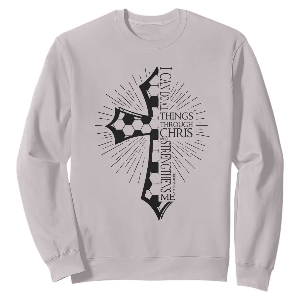 I Can Do All Things Through Christ Sweatshirt Christian Soccer Cross Gift TS12 Ice Gray Print Your Wear