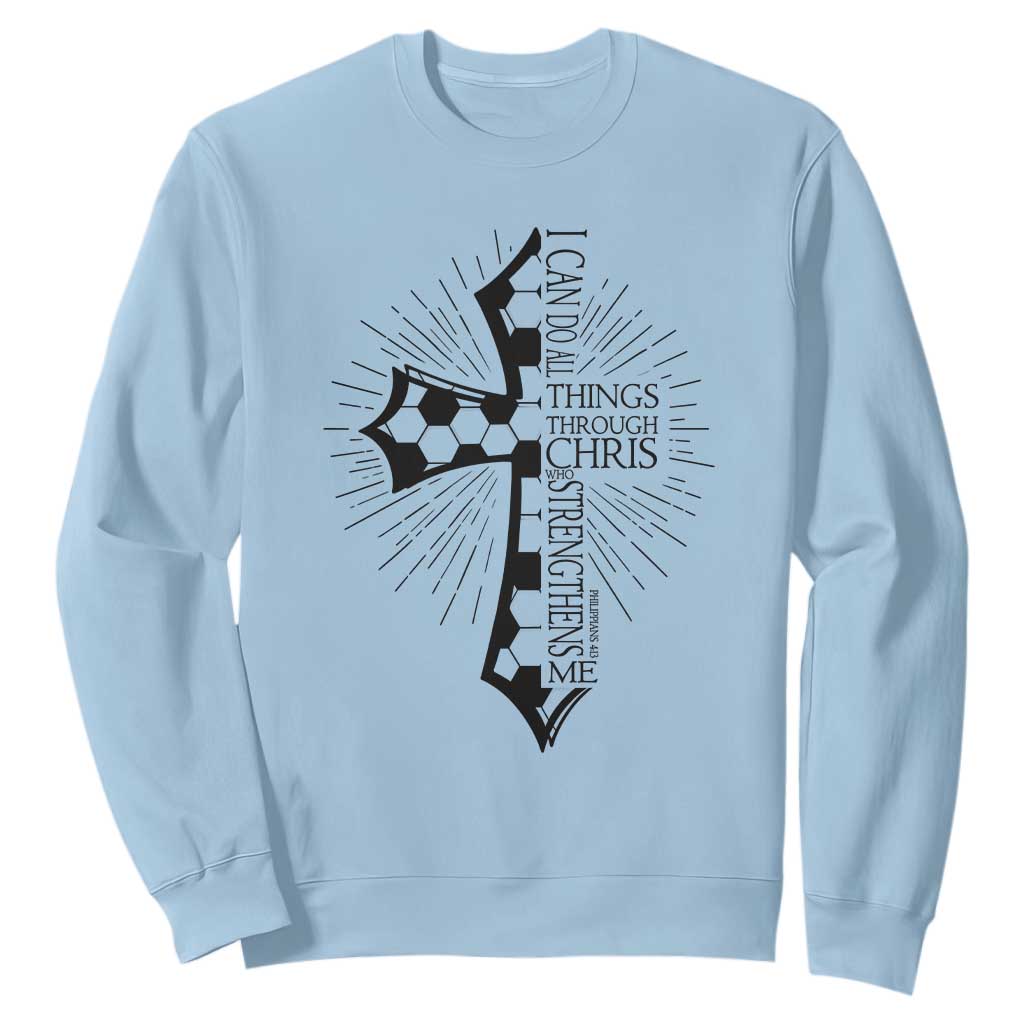 I Can Do All Things Through Christ Sweatshirt Christian Soccer Cross Gift TS12 Light Blue Print Your Wear