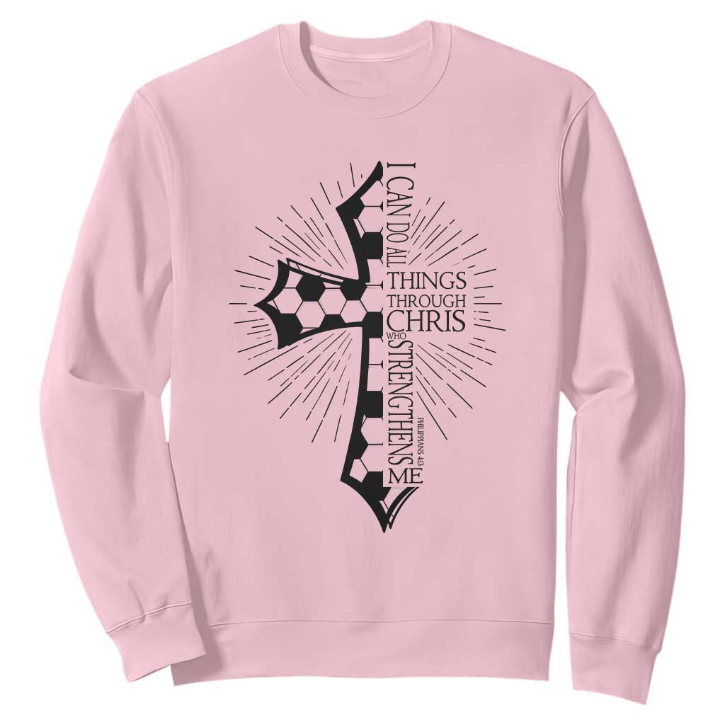 I Can Do All Things Through Christ Sweatshirt Christian Soccer Cross Gift TS12 Light Pink Print Your Wear
