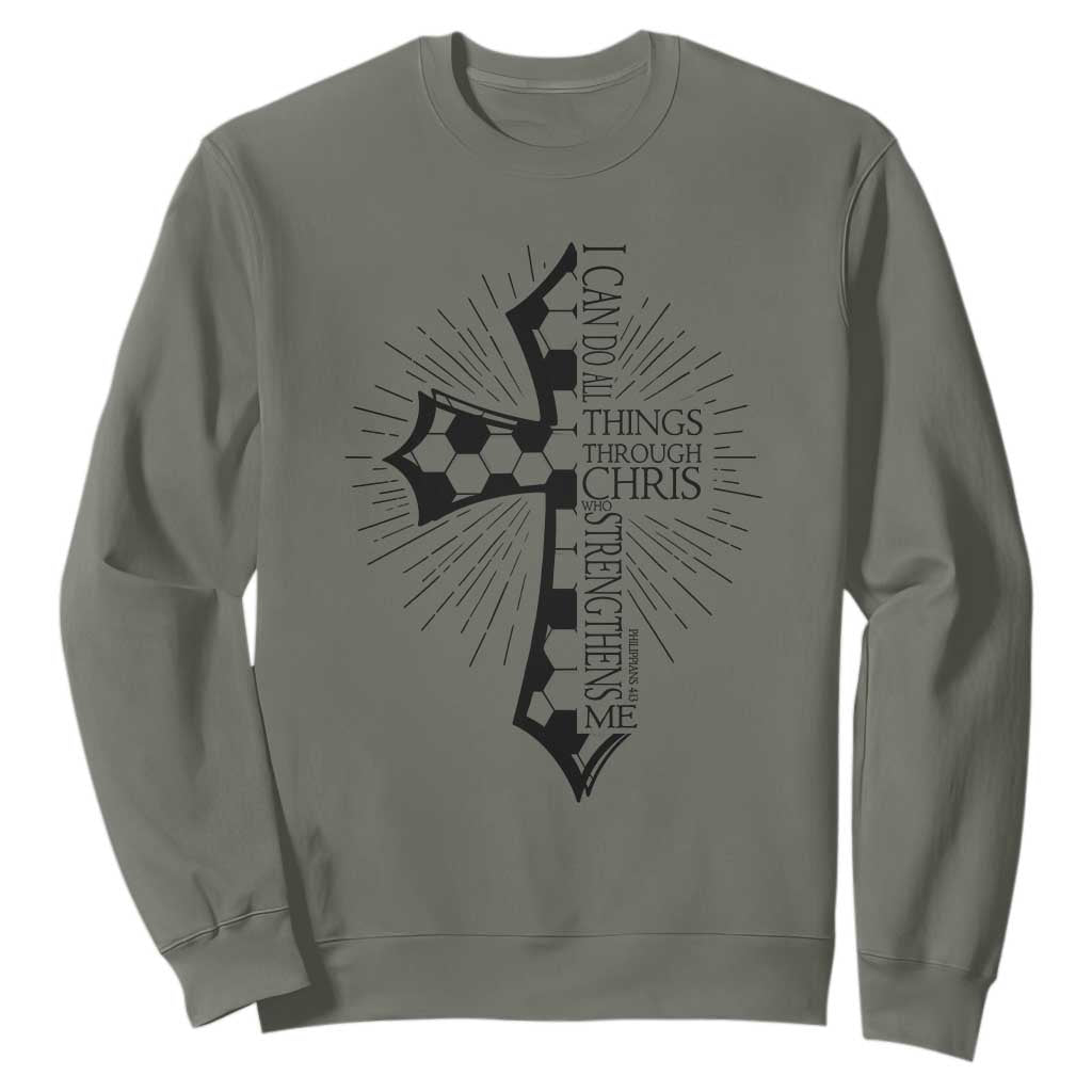 I Can Do All Things Through Christ Sweatshirt Christian Soccer Cross Gift TS12 Military Green Print Your Wear
