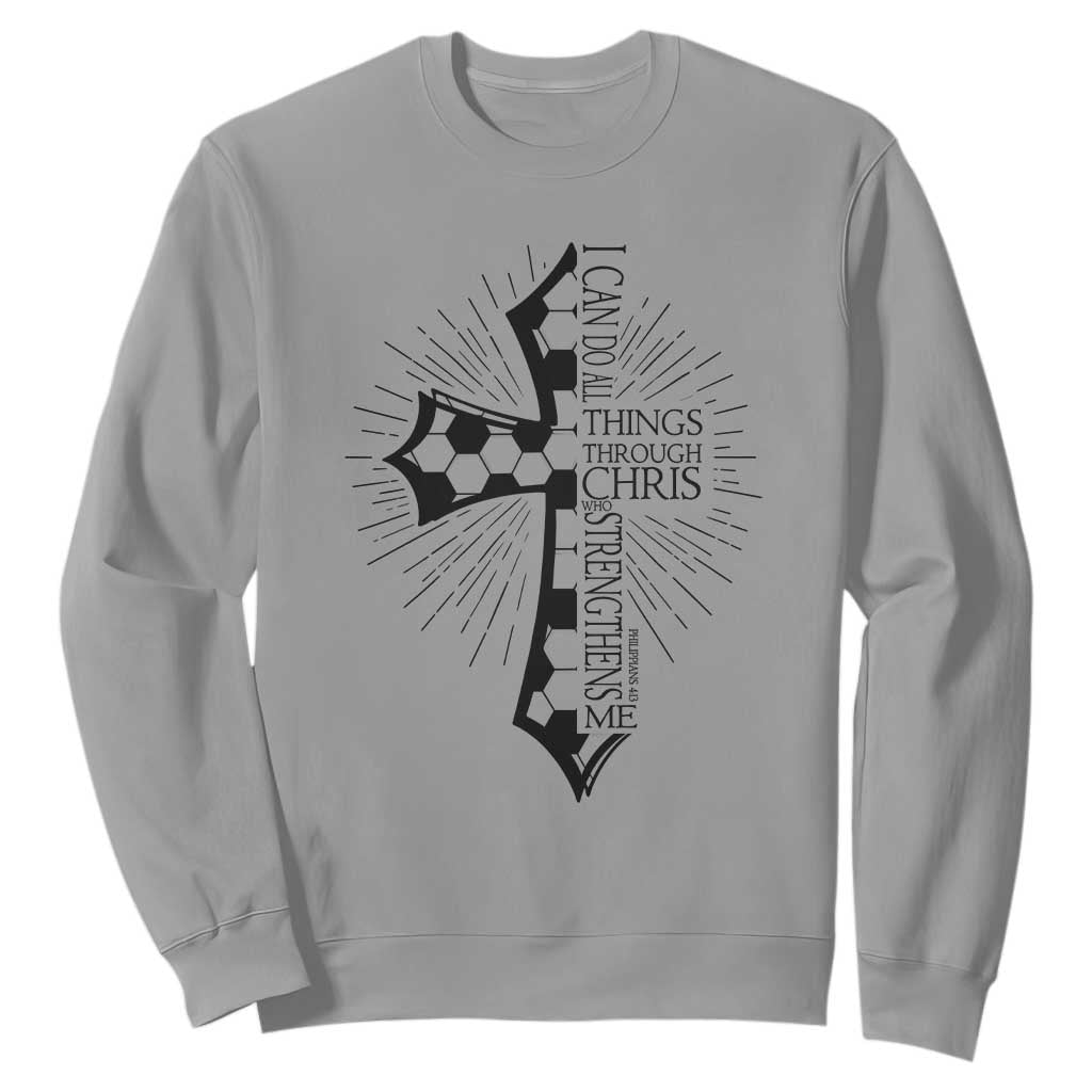 I Can Do All Things Through Christ Sweatshirt Christian Soccer Cross Gift TS12 Sport Gray Print Your Wear