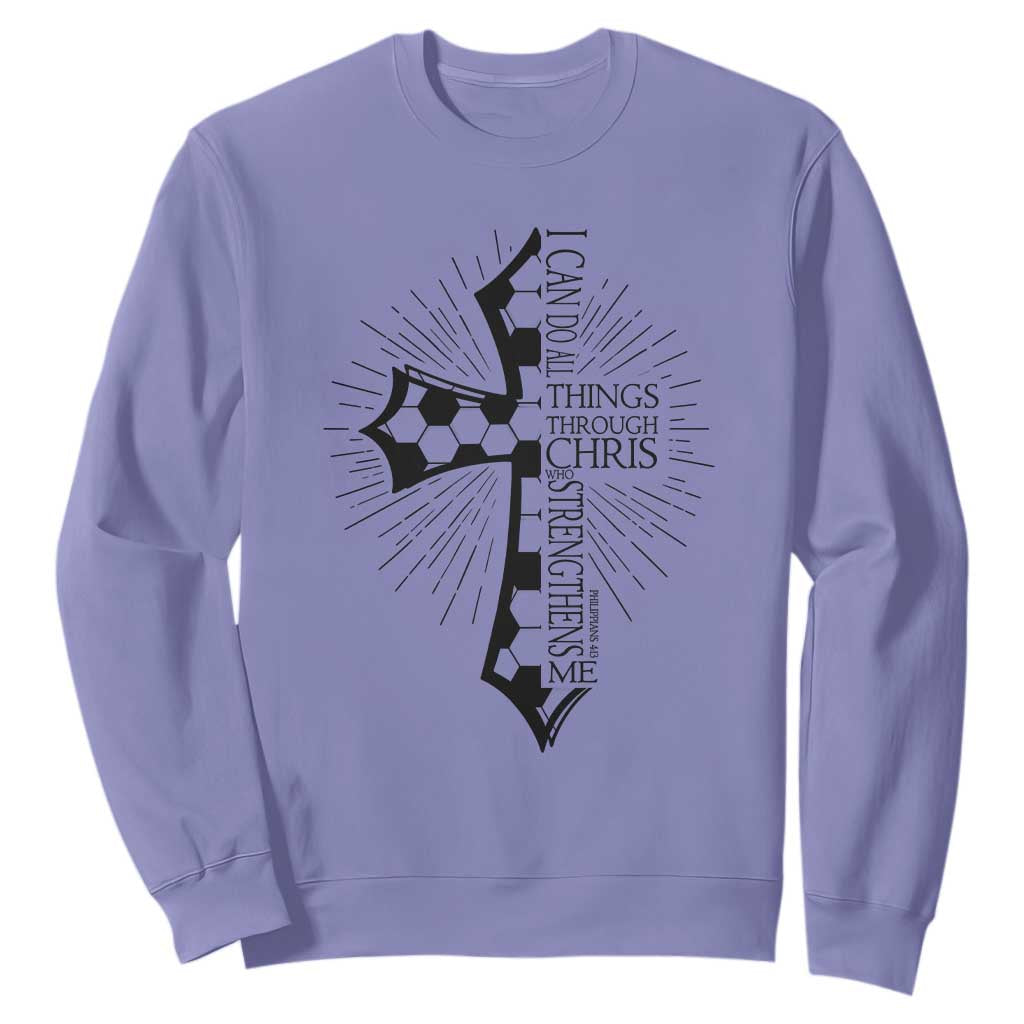 I Can Do All Things Through Christ Sweatshirt Christian Soccer Cross Gift TS12 Violet Print Your Wear