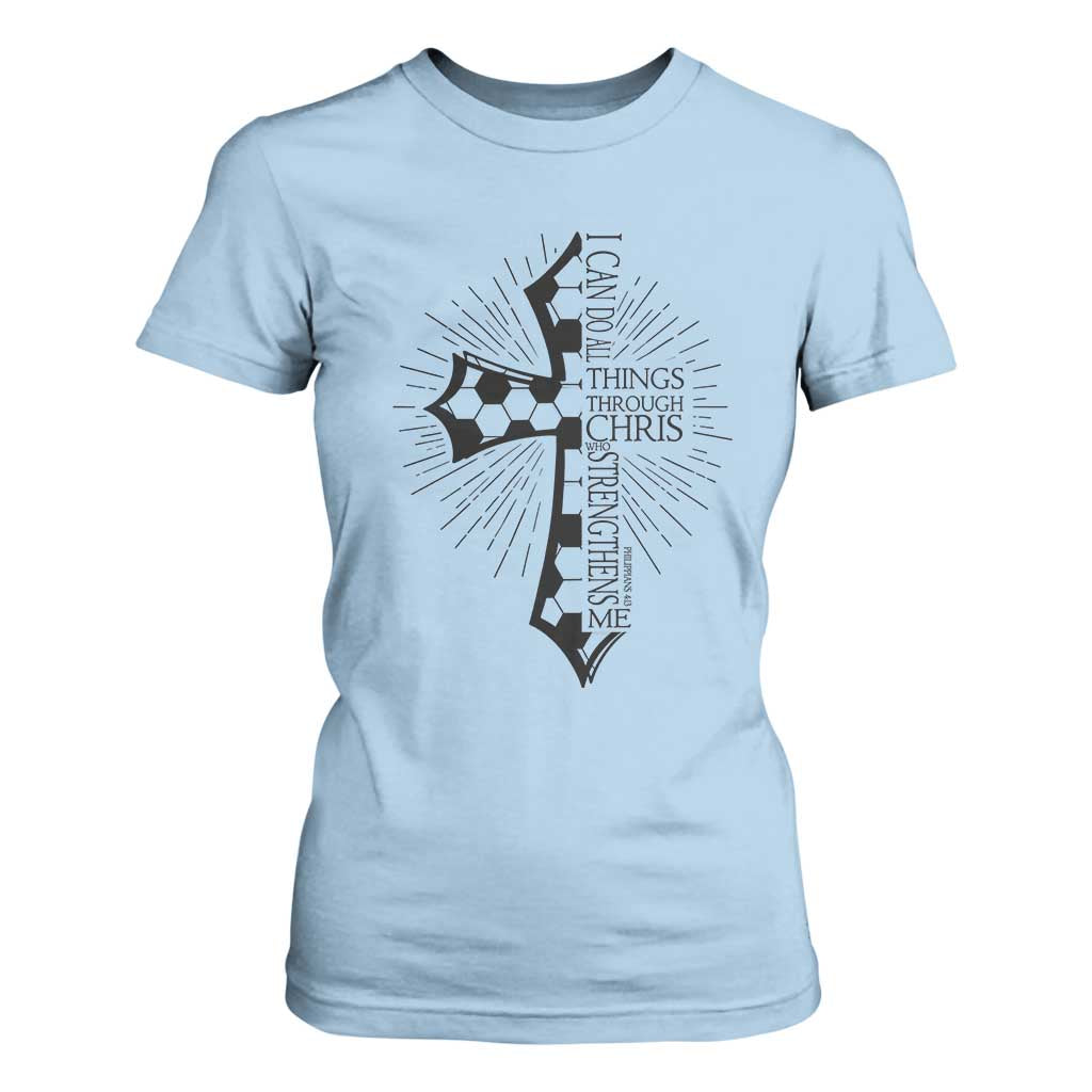 I Can Do All Things Through Christ T Shirt For Women Christian Soccer Cross Gift TS12 Light Blue Print Your Wear