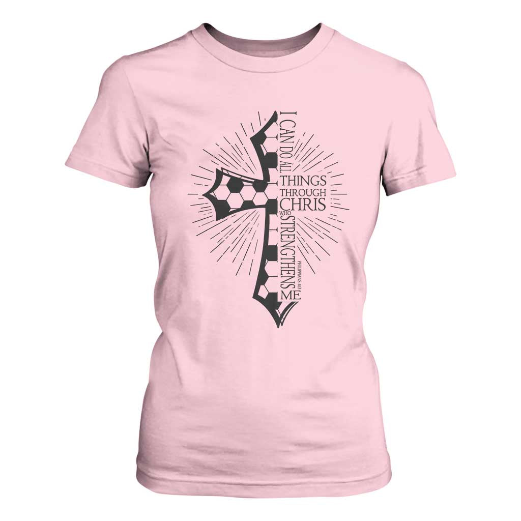 I Can Do All Things Through Christ T Shirt For Women Christian Soccer Cross Gift TS12 Light Pink Print Your Wear