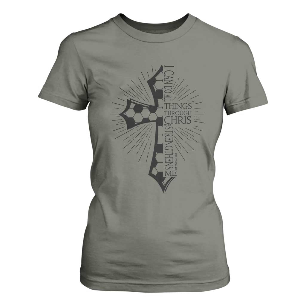 I Can Do All Things Through Christ T Shirt For Women Christian Soccer Cross Gift TS12 Military Green Print Your Wear