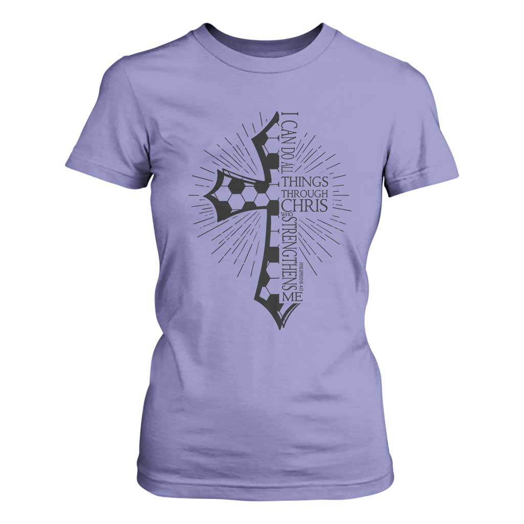 I Can Do All Things Through Christ T Shirt For Women Christian Soccer Cross Gift TS12 Violet Print Your Wear