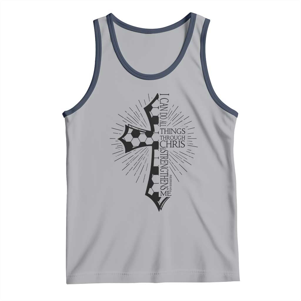 I Can Do All Things Through Christ Tank Top Christian Soccer Cross Gift TS12 Athletic Heather Navy Print Your Wear