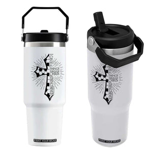 I Can Do All Things Through Christ Flip Straw Tumbler Christian Soccer Cross Gift TS12 One Size: 30 oz White Print Your Wear