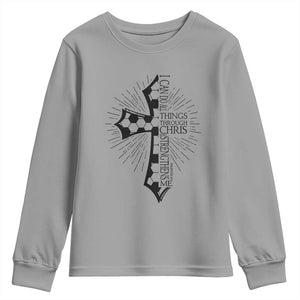 I Can Do All Things Through Christ Youth Sweatshirt Christian Soccer Cross Gift TS12 Sport Gray Print Your Wear