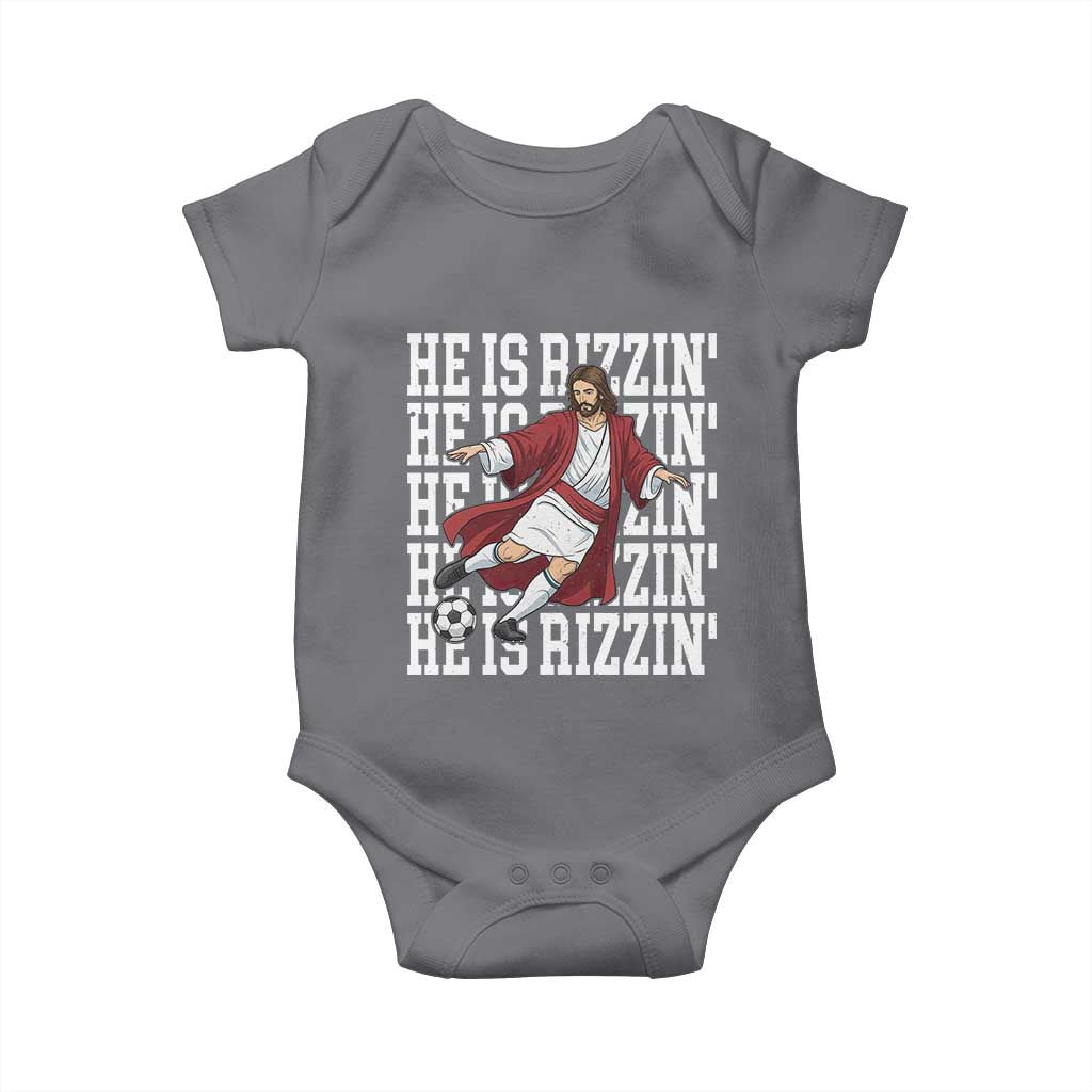 He Is Rizzin Baby Onesie Funny Christian Soccer Lover Gift TS12 Charcoal Print Your Wear