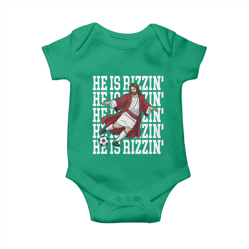 He Is Rizzin Baby Onesie Funny Christian Soccer Lover Gift TS12 Irish Green Print Your Wear