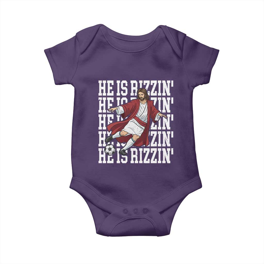 He Is Rizzin Baby Onesie Funny Christian Soccer Lover Gift TS12 Purple Print Your Wear