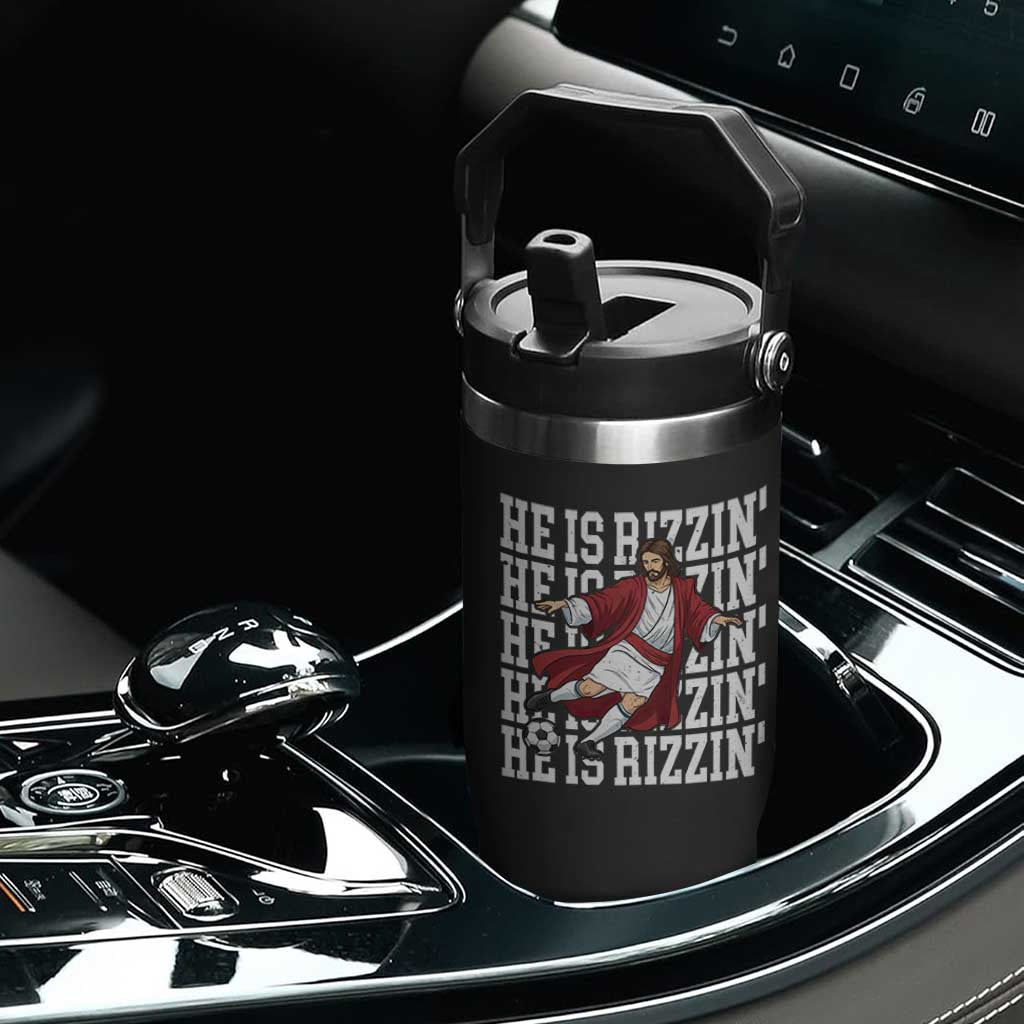 He Is Rizzin Flip Straw Tumbler Funny Christian Soccer Lover Gift TS12 Print Your Wear