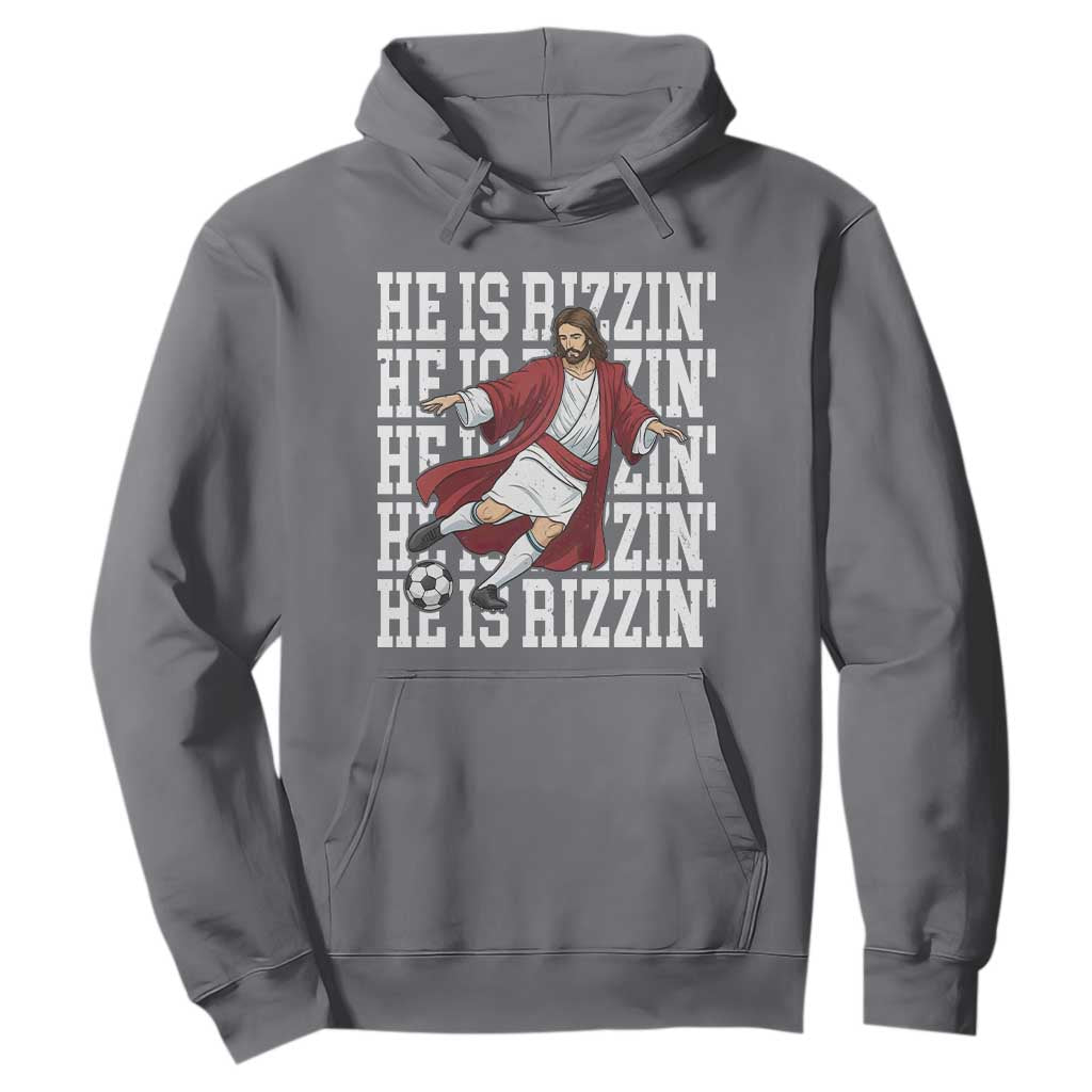 He Is Rizzin Hoodie Funny Christian Soccer Lover Gift TS12 Charcoal Print Your Wear