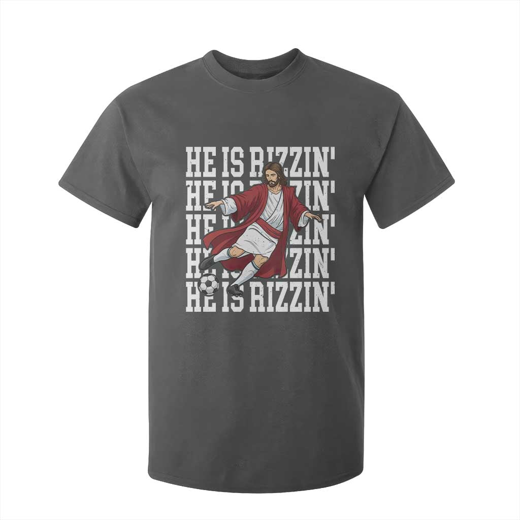 He Is Rizzin T Shirt For Kid Funny Christian Soccer Lover Gift TS12 Dark Heather Print Your Wear