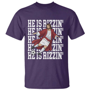 He Is Rizzin T Shirt Funny Christian Soccer Lover Gift TS12 Purple Print Your Wear