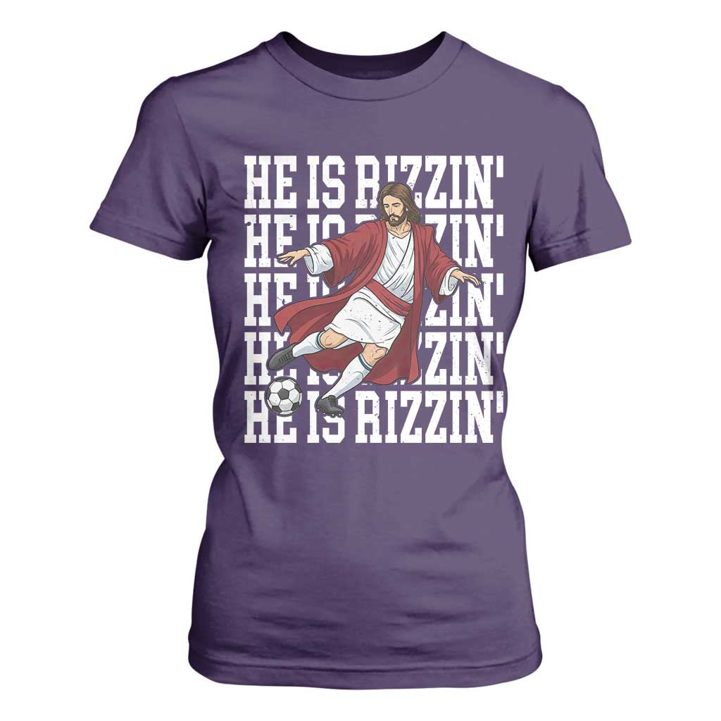 He Is Rizzin T Shirt For Women Funny Christian Soccer Lover Gift TS12 Purple Print Your Wear