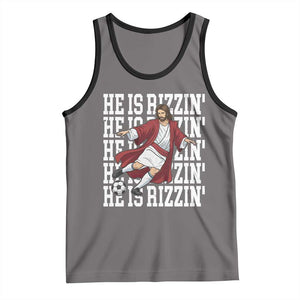 He Is Rizzin Tank Top Funny Christian Soccer Lover Gift TS12 Deep Heather Black Print Your Wear