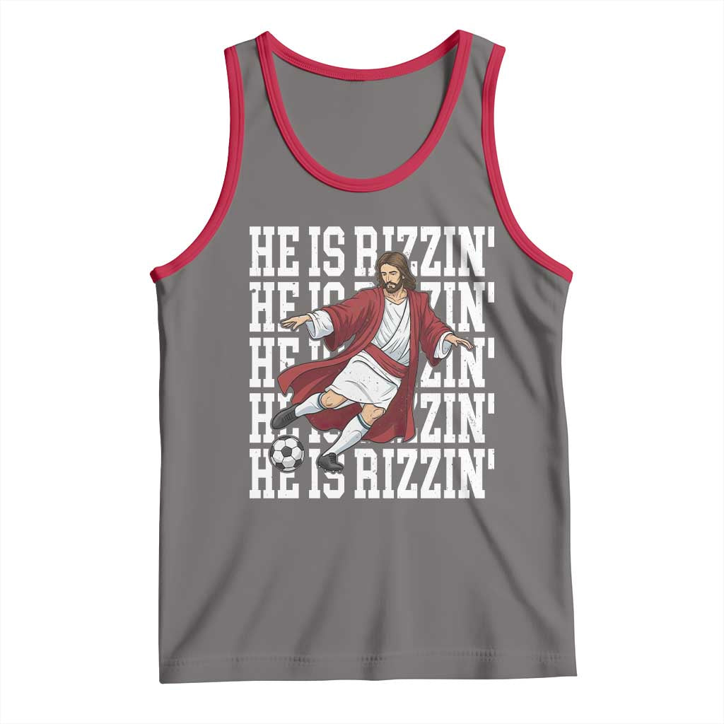 He Is Rizzin Tank Top Funny Christian Soccer Lover Gift TS12 Deep Heather Red Print Your Wear
