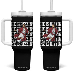 He Is Rizzin Tumbler With Handle Funny Christian Soccer Lover Gift TS12 One Size: 40 oz Black Print Your Wear