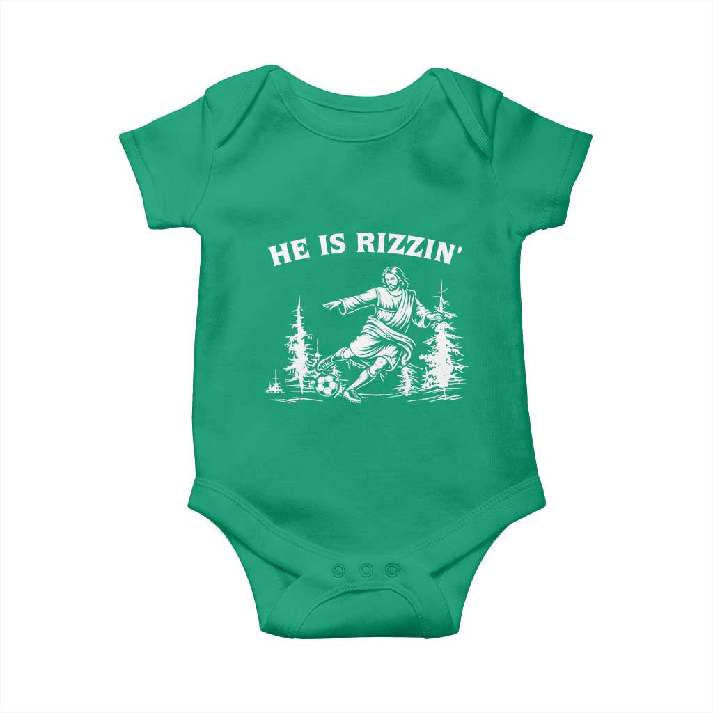 He Is Rizzin Baby Onesie Christian Soccer Funny Gift For Believers TS12 Irish Green Print Your Wear