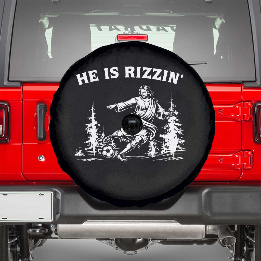 He Is Rizzin Spare Tire Cover Christian Soccer Funny Gift For Believers TS12 Black Print Your Wear
