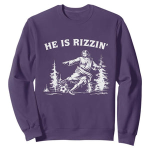 He Is Rizzin Sweatshirt Christian Soccer Funny Gift For Believers TS12 Purple Print Your Wear