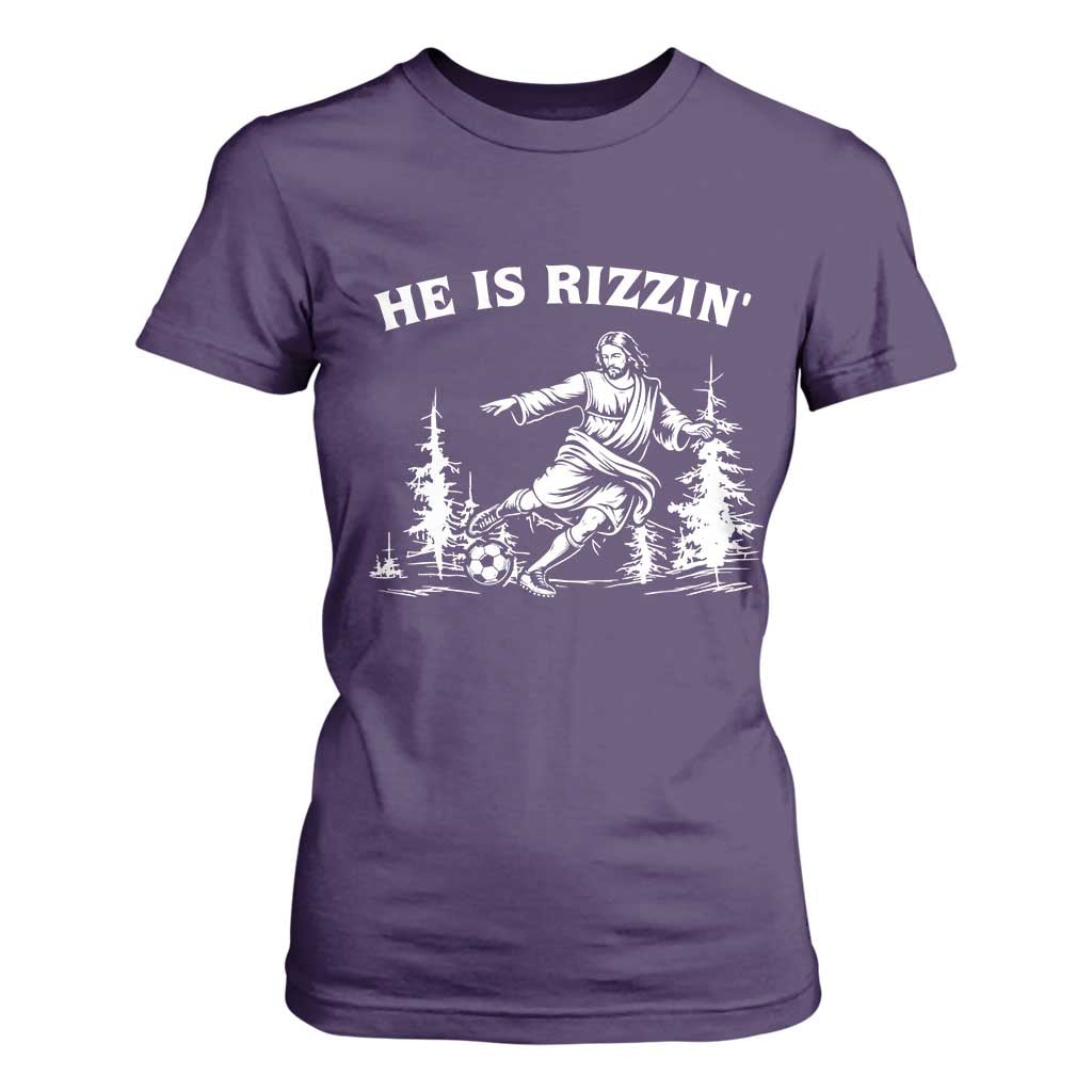 He Is Rizzin T Shirt For Women Christian Soccer Funny Gift For Believers TS12 Purple Print Your Wear