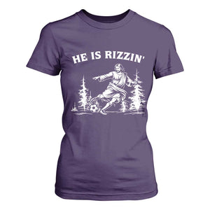 He Is Rizzin T Shirt For Women Christian Soccer Funny Gift For Believers TS12 Purple Print Your Wear
