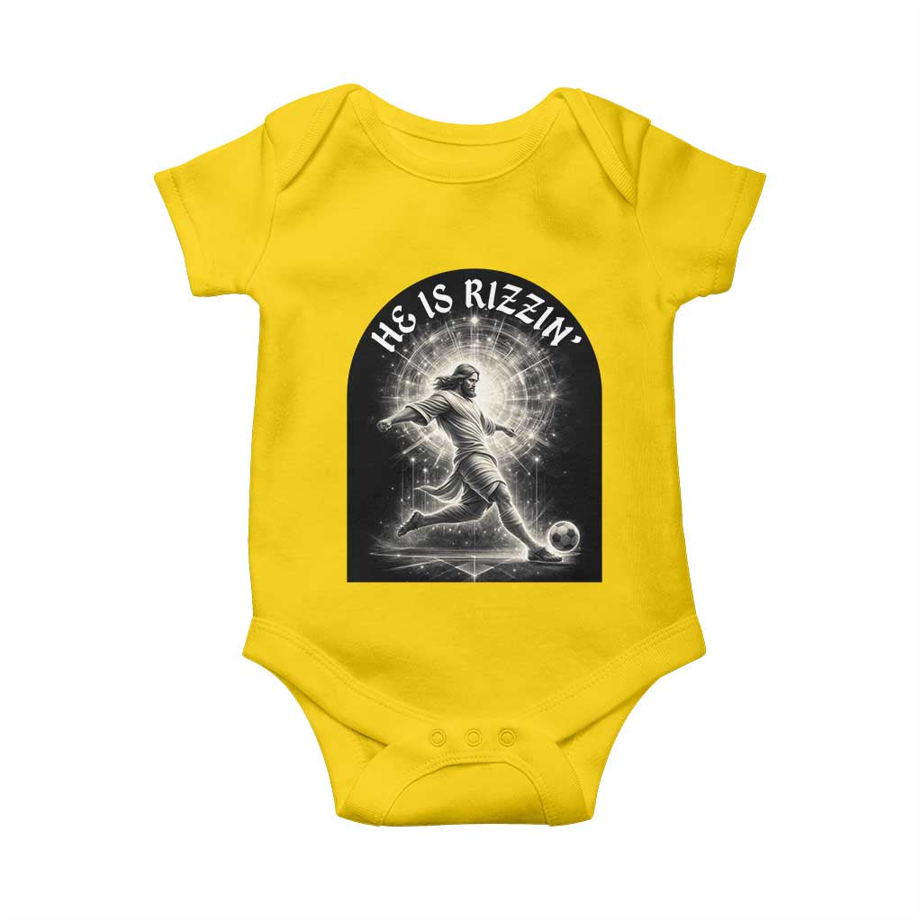 He Is Rizzin Baby Onesie Funny Christian Faith Soccer Player Gift TS12 Daisy Print Your Wear