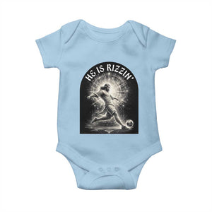 He Is Rizzin Baby Onesie Funny Christian Faith Soccer Player Gift TS12 Light Blue Print Your Wear