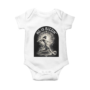 He Is Rizzin Baby Onesie Funny Christian Faith Soccer Player Gift TS12 White Print Your Wear