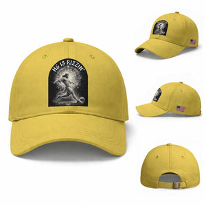 He Is Rizzin Baseball Cap Funny Christian Faith Soccer Player Gift TS12 Baseball Cap Universal Fit Yellow Print Your Wear