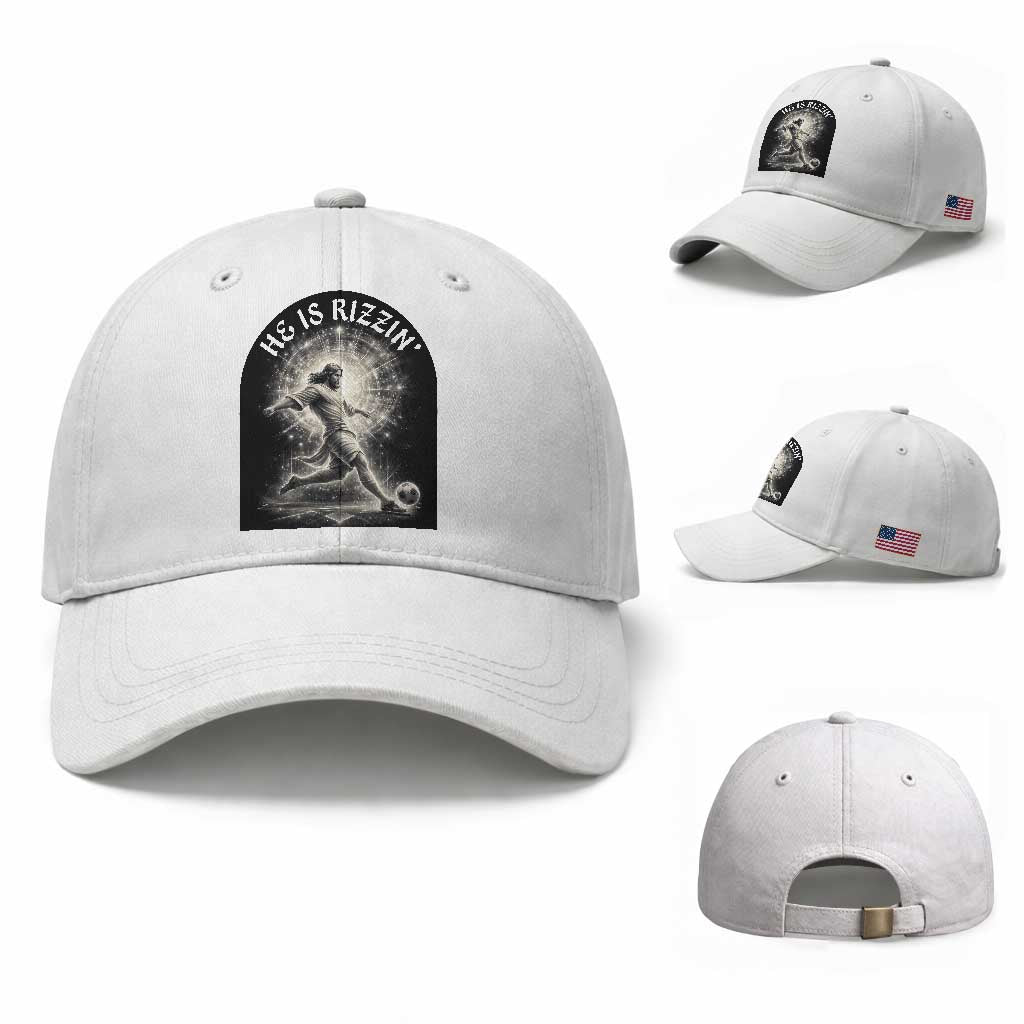 He Is Rizzin Baseball Cap Funny Christian Faith Soccer Player Gift TS12 Baseball Cap Universal Fit White Print Your Wear