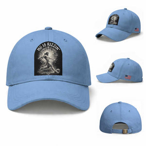 He Is Rizzin Baseball Cap Funny Christian Faith Soccer Player Gift TS12 Baseball Cap Universal Fit Light Blue Print Your Wear