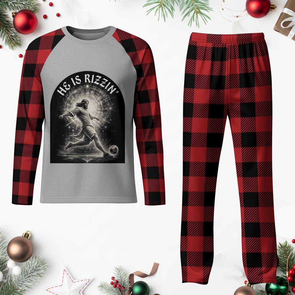 He Is Rizzin Plaid Pajama Set Funny Christian Faith Soccer Player Gift TS12 Buffalo Plaid Print Your Wear