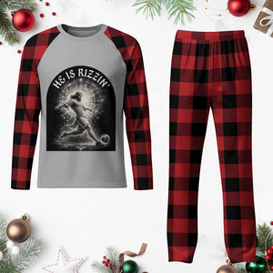 He Is Rizzin Plaid Pajama Set Funny Christian Faith Soccer Player Gift TS12 Buffalo Plaid Print Your Wear