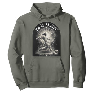 He Is Rizzin Hoodie Funny Christian Faith Soccer Player Gift TS12 Military Green Print Your Wear