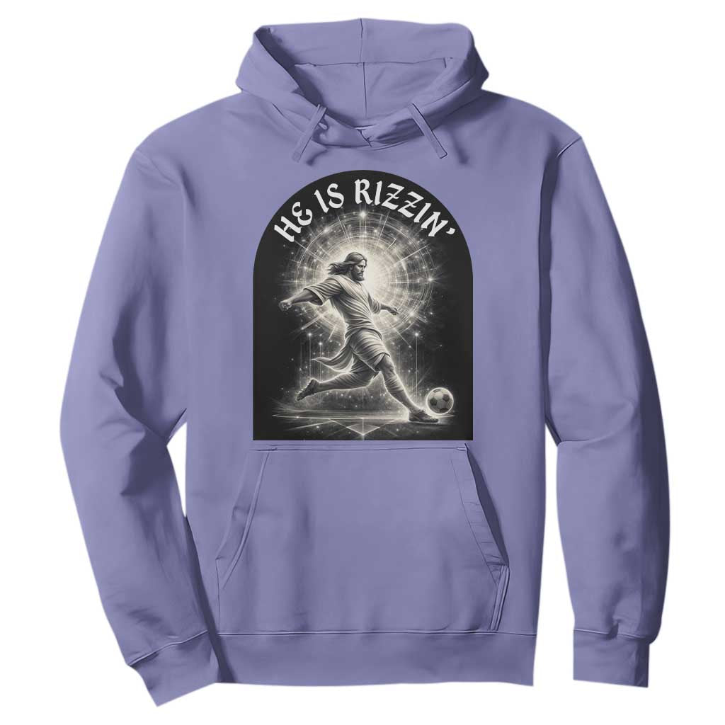 He Is Rizzin Hoodie Funny Christian Faith Soccer Player Gift TS12 Violet Print Your Wear