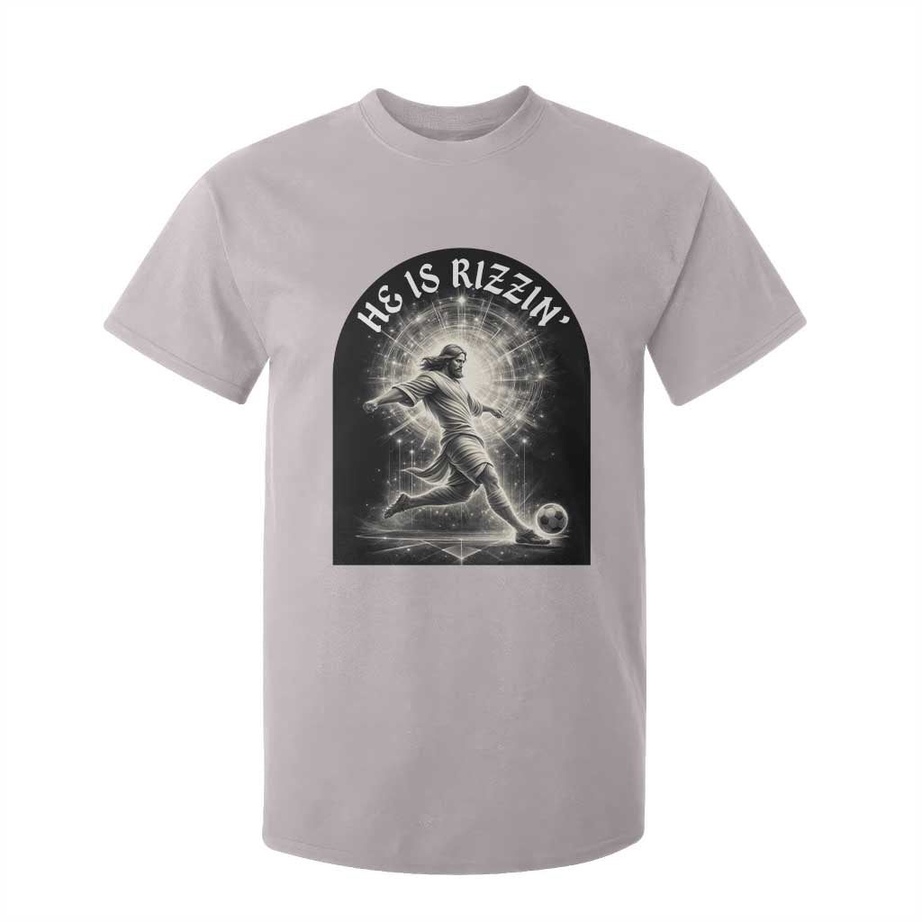 He Is Rizzin T Shirt For Kid Funny Christian Faith Soccer Player Gift TS12 Ice Gray Print Your Wear