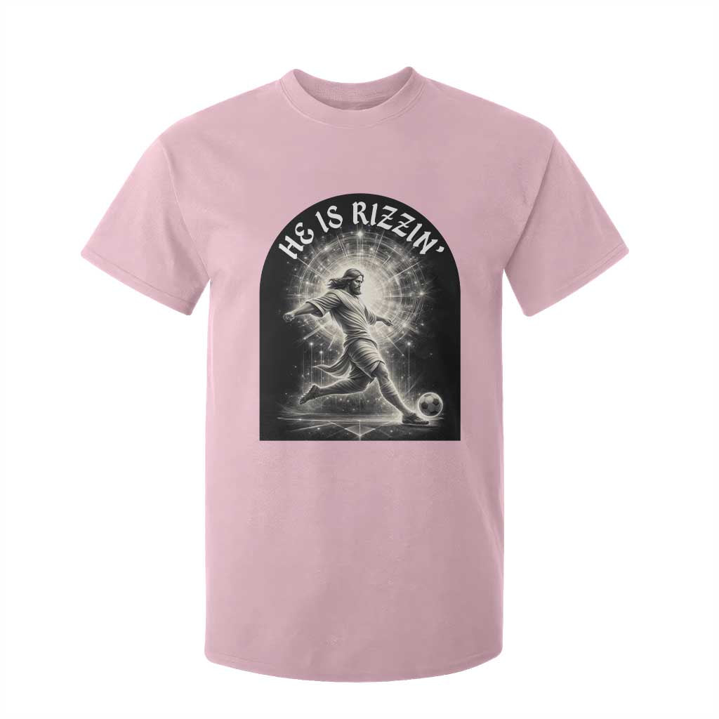 He Is Rizzin T Shirt For Kid Funny Christian Faith Soccer Player Gift TS12 Light Pink Print Your Wear