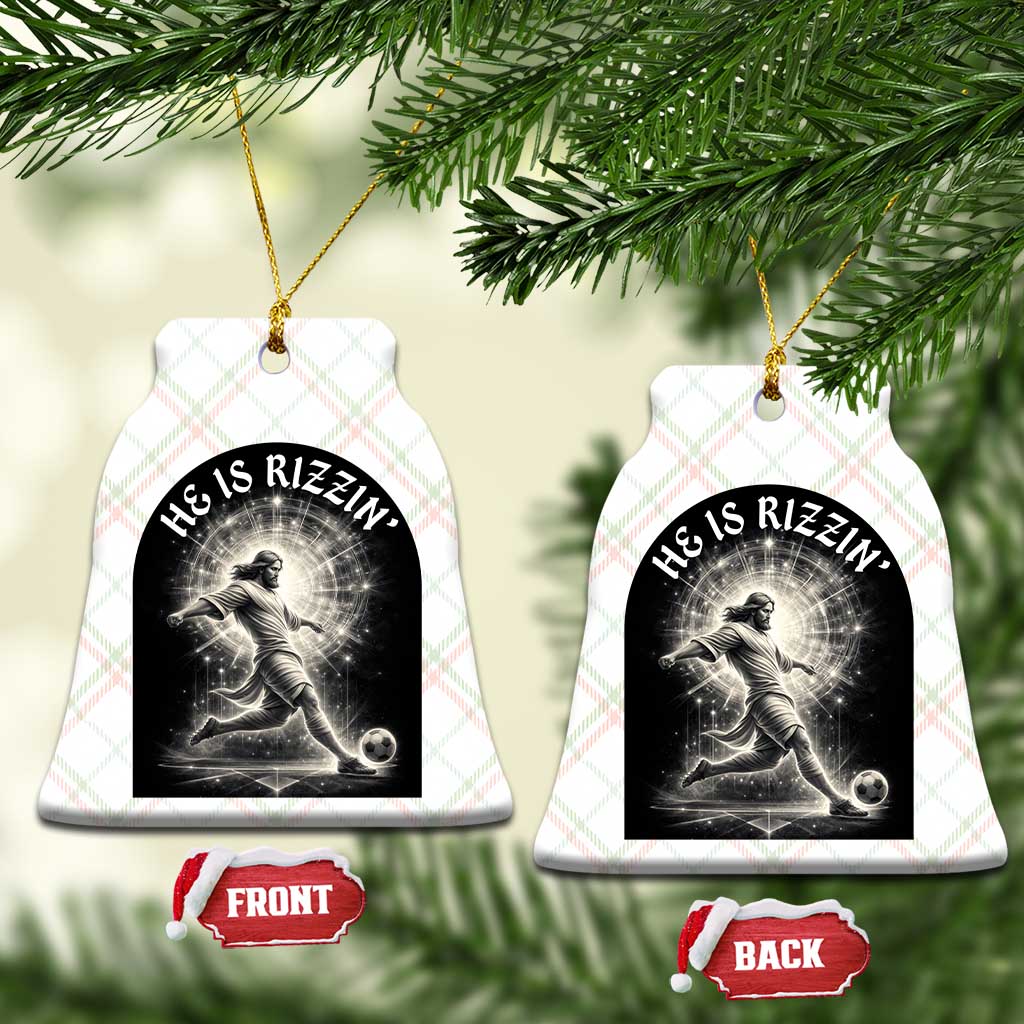 He Is Rizzin Ceramic Ornament Funny Christian Faith Soccer Player Gift TS12 Print Your Wear