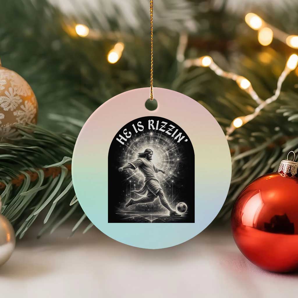 He Is Rizzin Ceramic Ornament Funny Christian Faith Soccer Player Gift TS12 1pc Pastel Print Your Wear